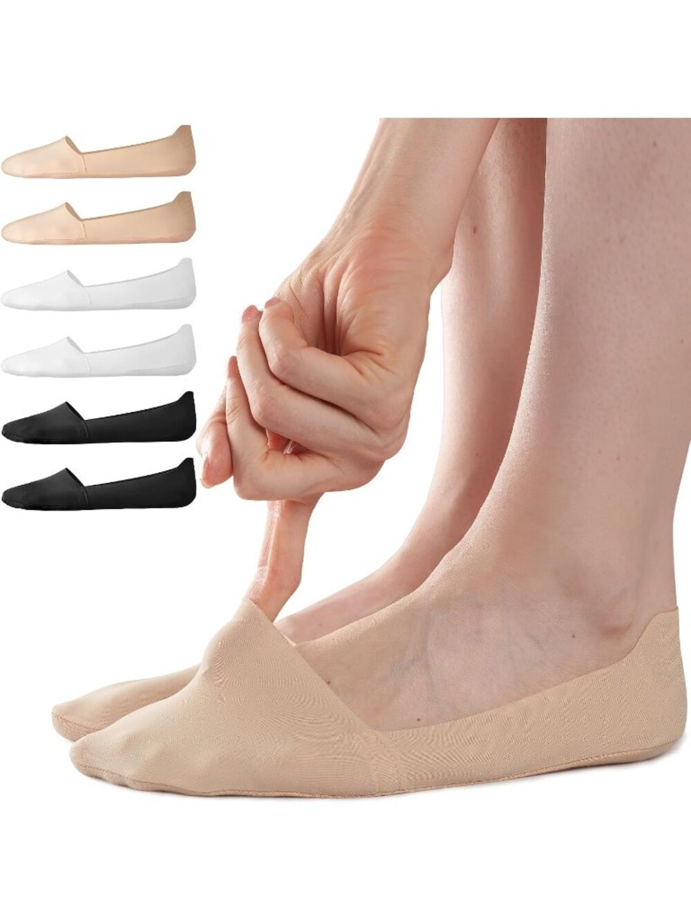 🧦Women's White Black No Show Socks 6 Pairs Non Slip Low Cut Invisible Liner